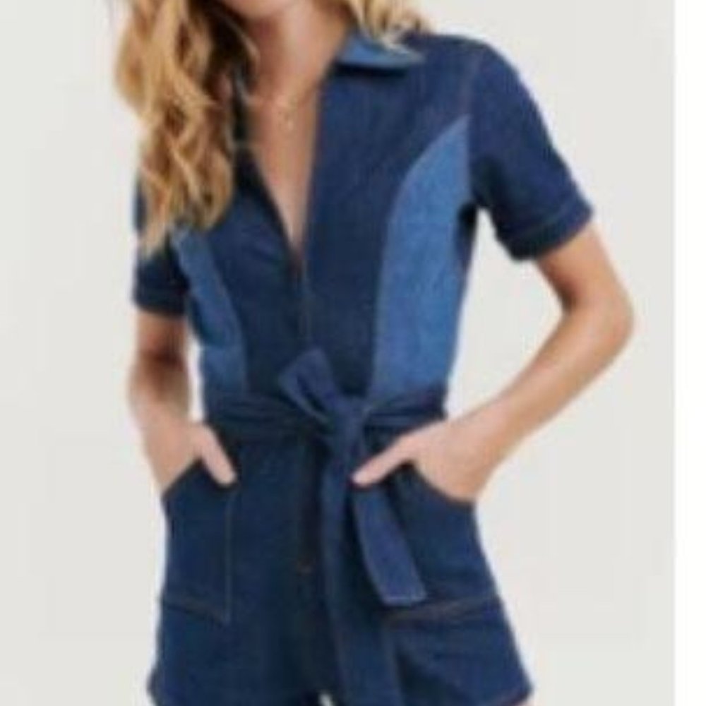 Stoned Immaculate Denim Collared Jean Romper L